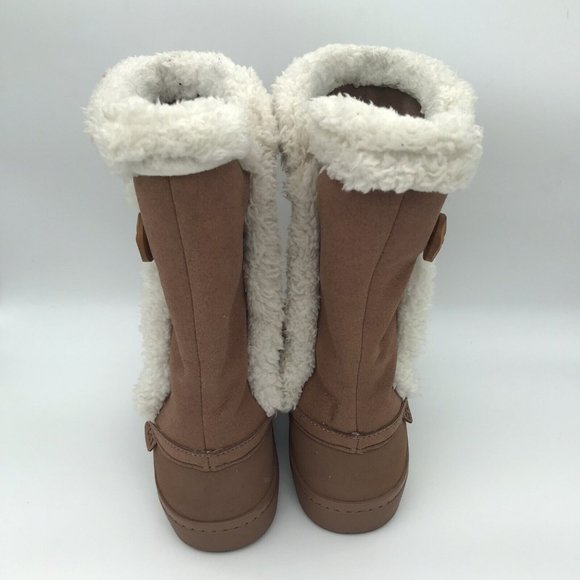 Crocs Modessa Faux Fur‎ Suede Button Tan White Tall Comfort Warm Boots Womens 6 - Picture 4 of 8